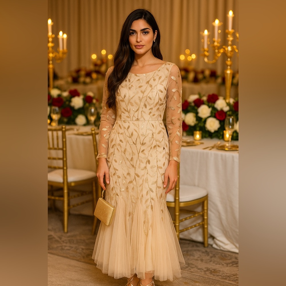 Prom Gold Evening Gown. Elegant Mermeid,  Prom, Wedding, Party dress. Bodycon